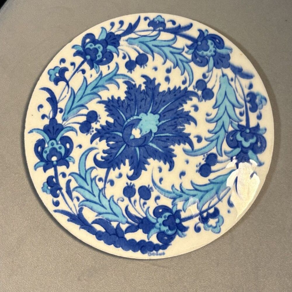 Traditional Turkish Iznik Blue white floral trivet hanger protective foam back